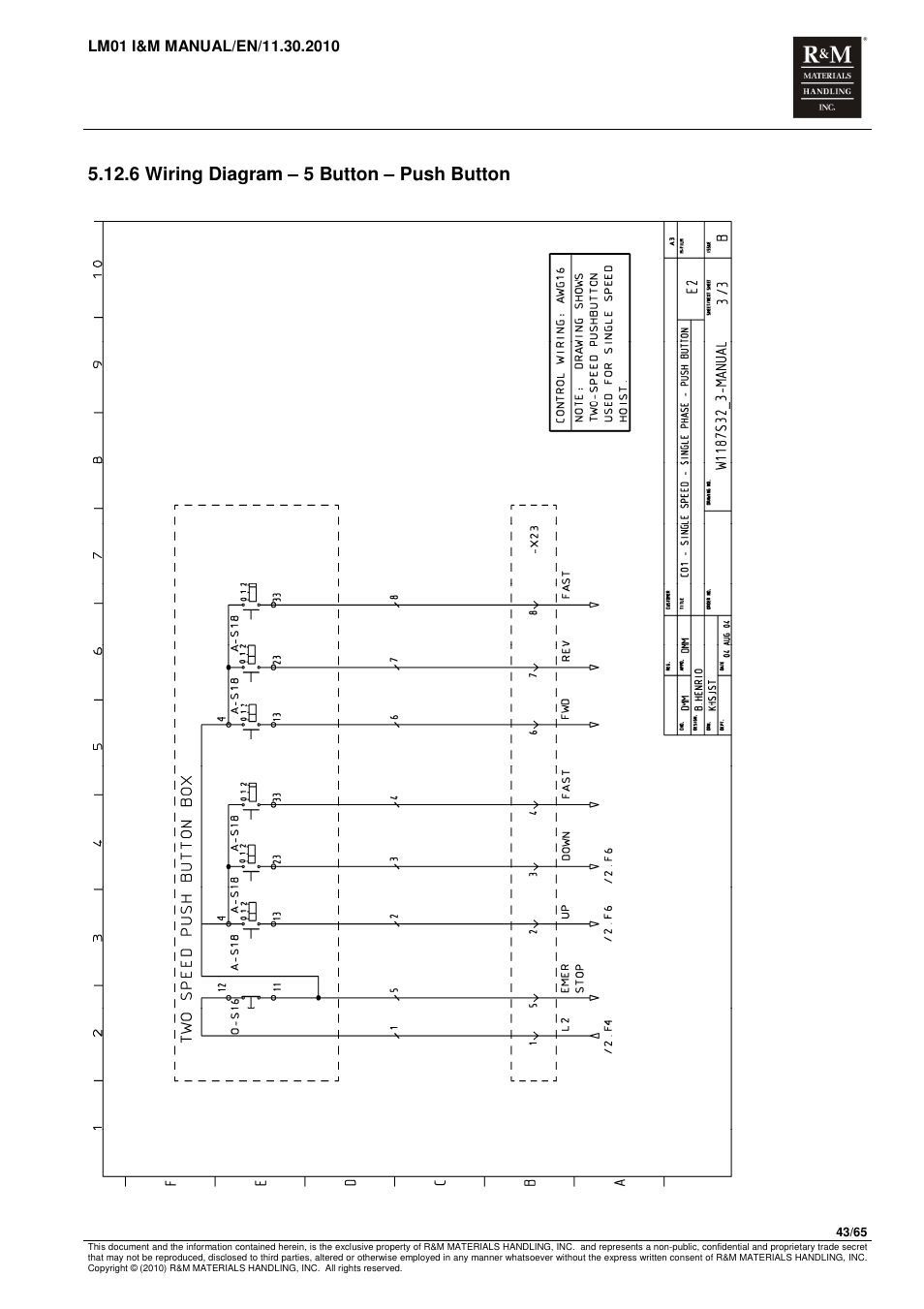 6 wiring diagram – 5 button – push button | R&M Materials Handling ELECTRIC CHAIN HOISTS LoadMate Chain Hoist LM 1 User Manual | Page 43 / 65