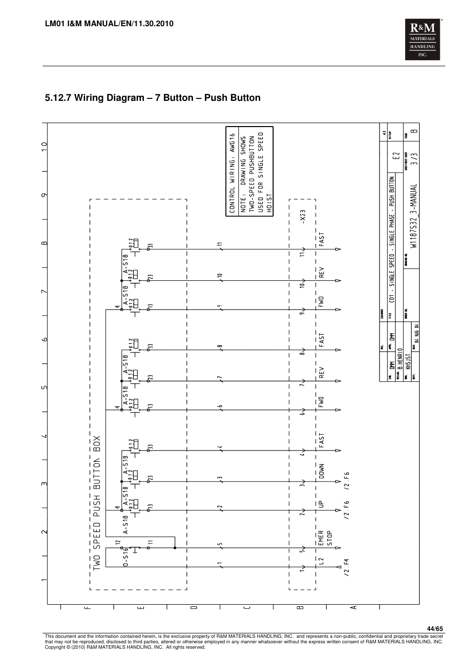7 wiring diagram – 7 button – push button | R&M Materials Handling ELECTRIC CHAIN HOISTS LoadMate Chain Hoist LM 1 User Manual | Page 44 / 65