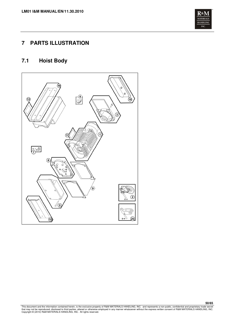 7 parts illustration, 1 hoist body | R&M Materials Handling ELECTRIC CHAIN HOISTS LoadMate Chain Hoist LM 1 User Manual | Page 50 / 65