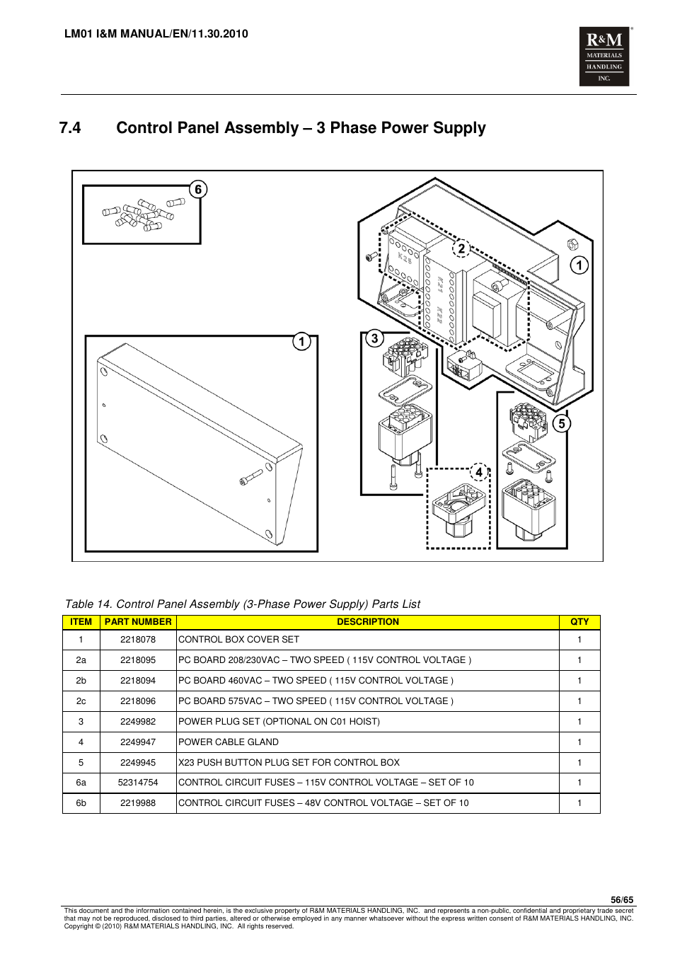 4 control panel assembly – 3 phase power supply | R&M Materials Handling ELECTRIC CHAIN HOISTS LoadMate Chain Hoist LM 1 User Manual | Page 56 / 65