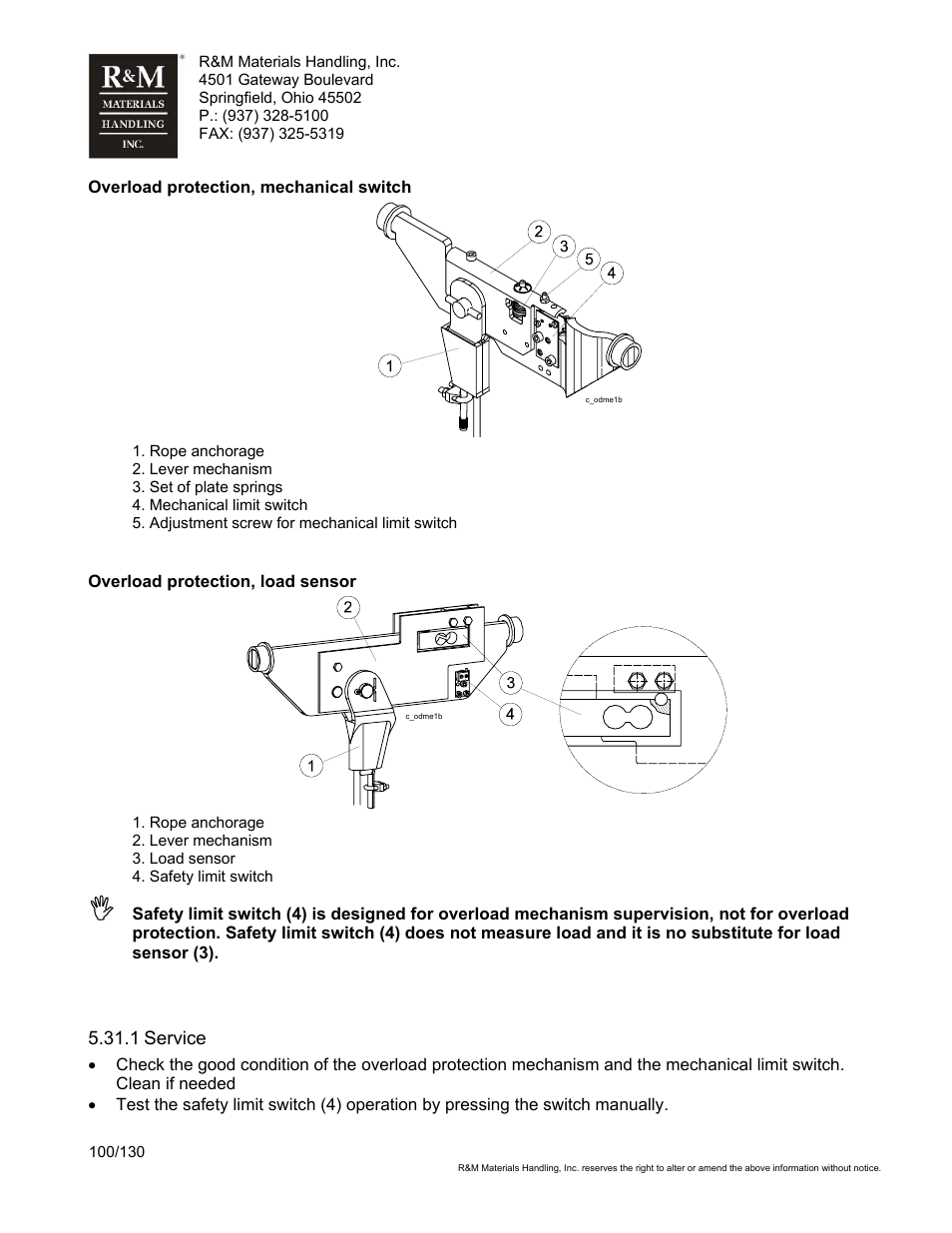 R&M Materials Handling WIRE ROPE HOISTS Service User Manual | Page 100 / 130