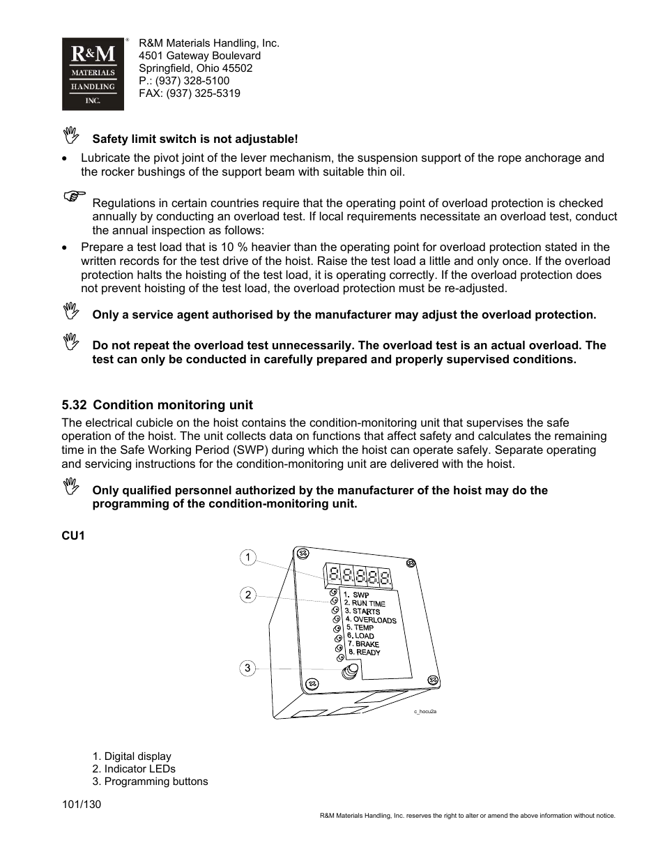 R&M Materials Handling WIRE ROPE HOISTS Service User Manual | Page 101 / 130