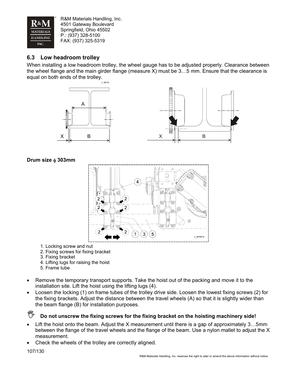 R&M Materials Handling WIRE ROPE HOISTS Service User Manual | Page 107 / 130