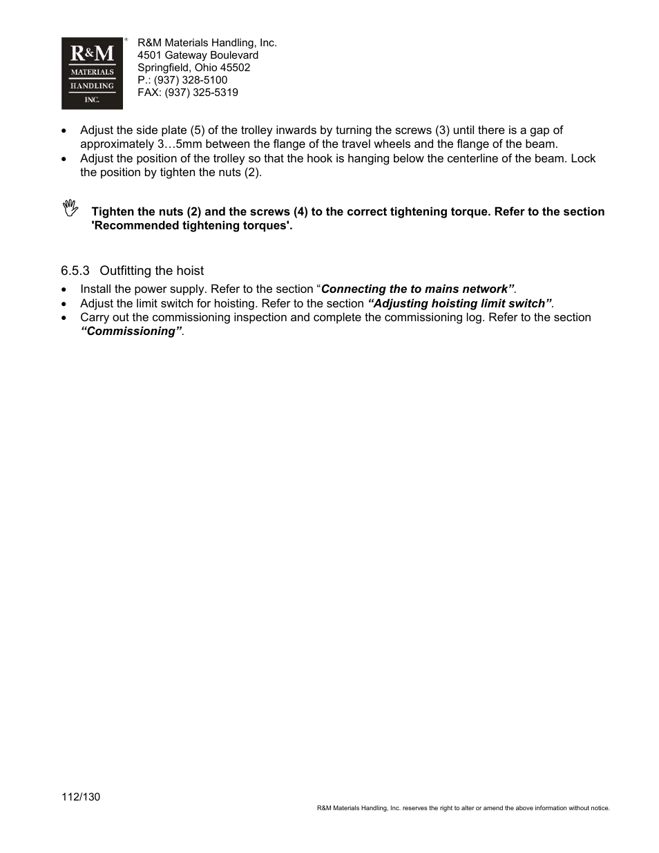 R&M Materials Handling WIRE ROPE HOISTS Service User Manual | Page 112 / 130