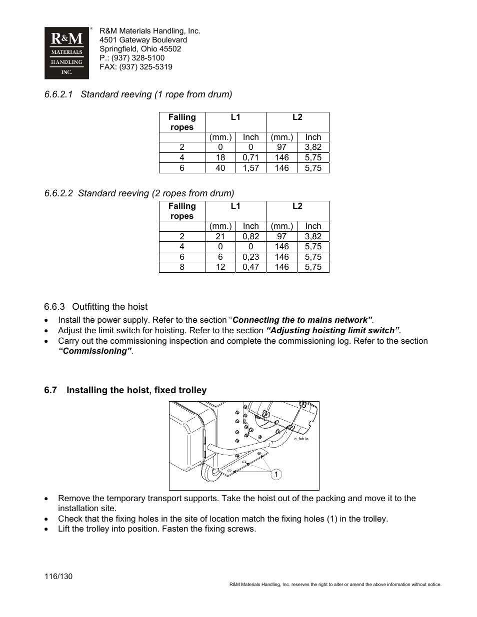 R&M Materials Handling WIRE ROPE HOISTS Service User Manual | Page 116 / 130