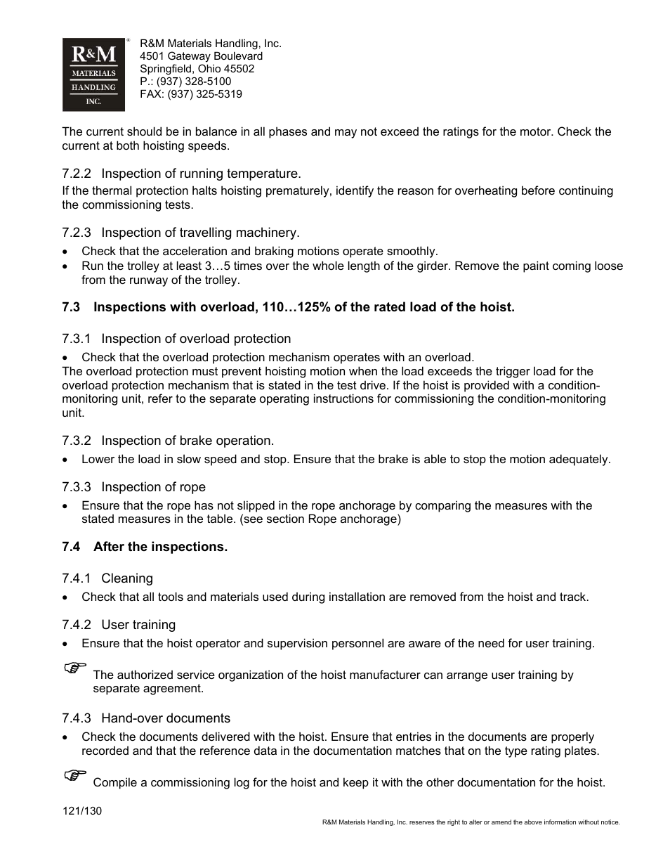 R&M Materials Handling WIRE ROPE HOISTS Service User Manual | Page 121 / 130