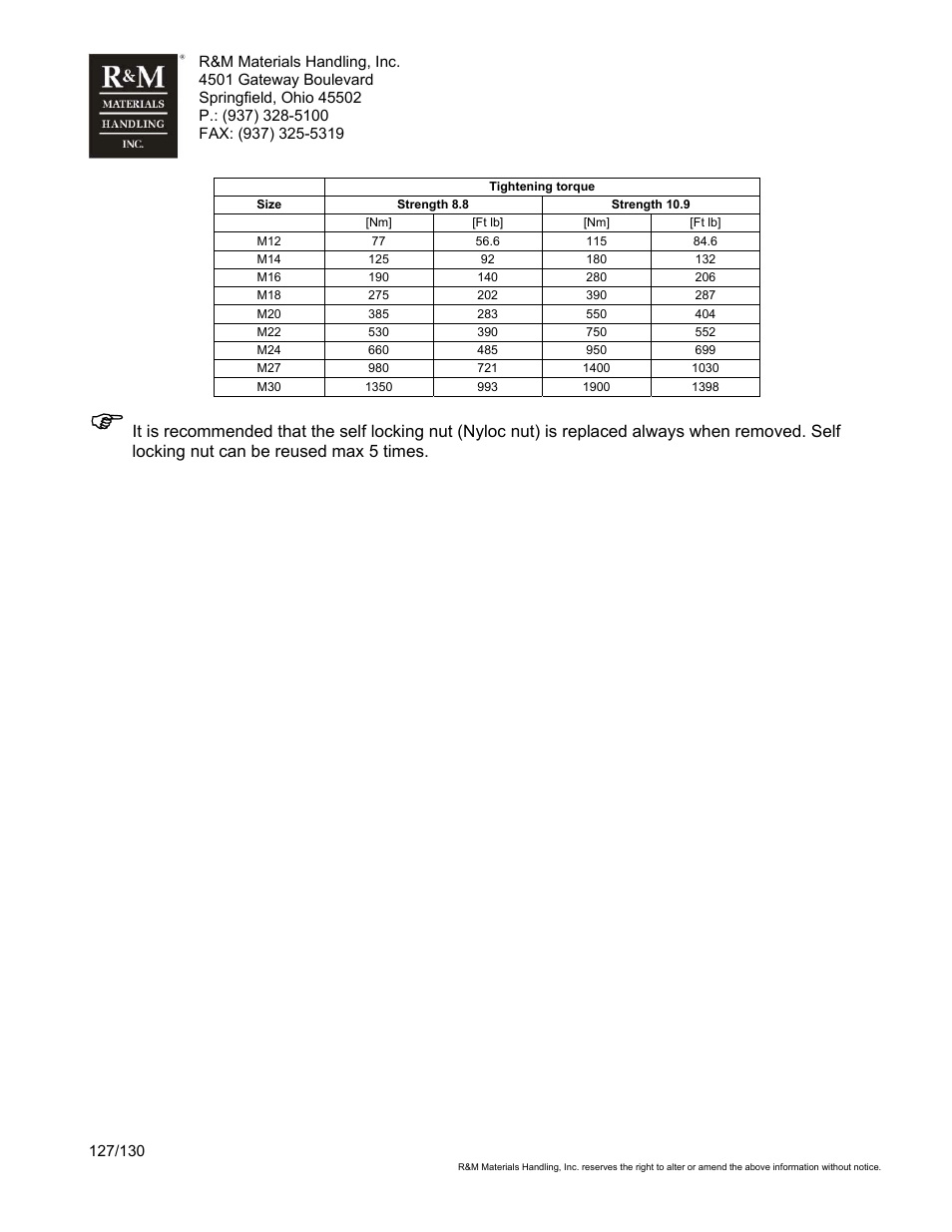 R&M Materials Handling WIRE ROPE HOISTS Service User Manual | Page 127 / 130