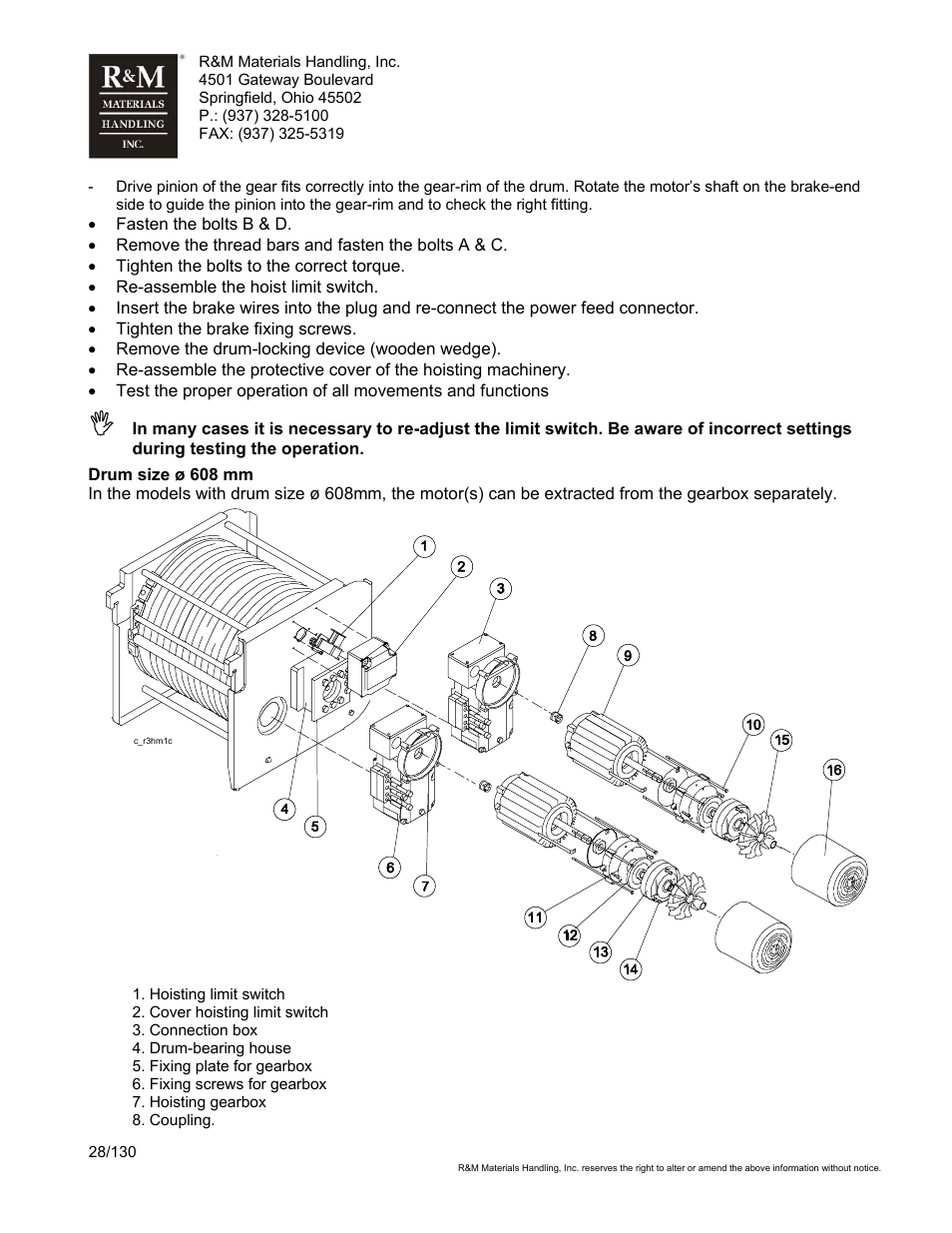 R&M Materials Handling WIRE ROPE HOISTS Service User Manual | Page 28 / 130