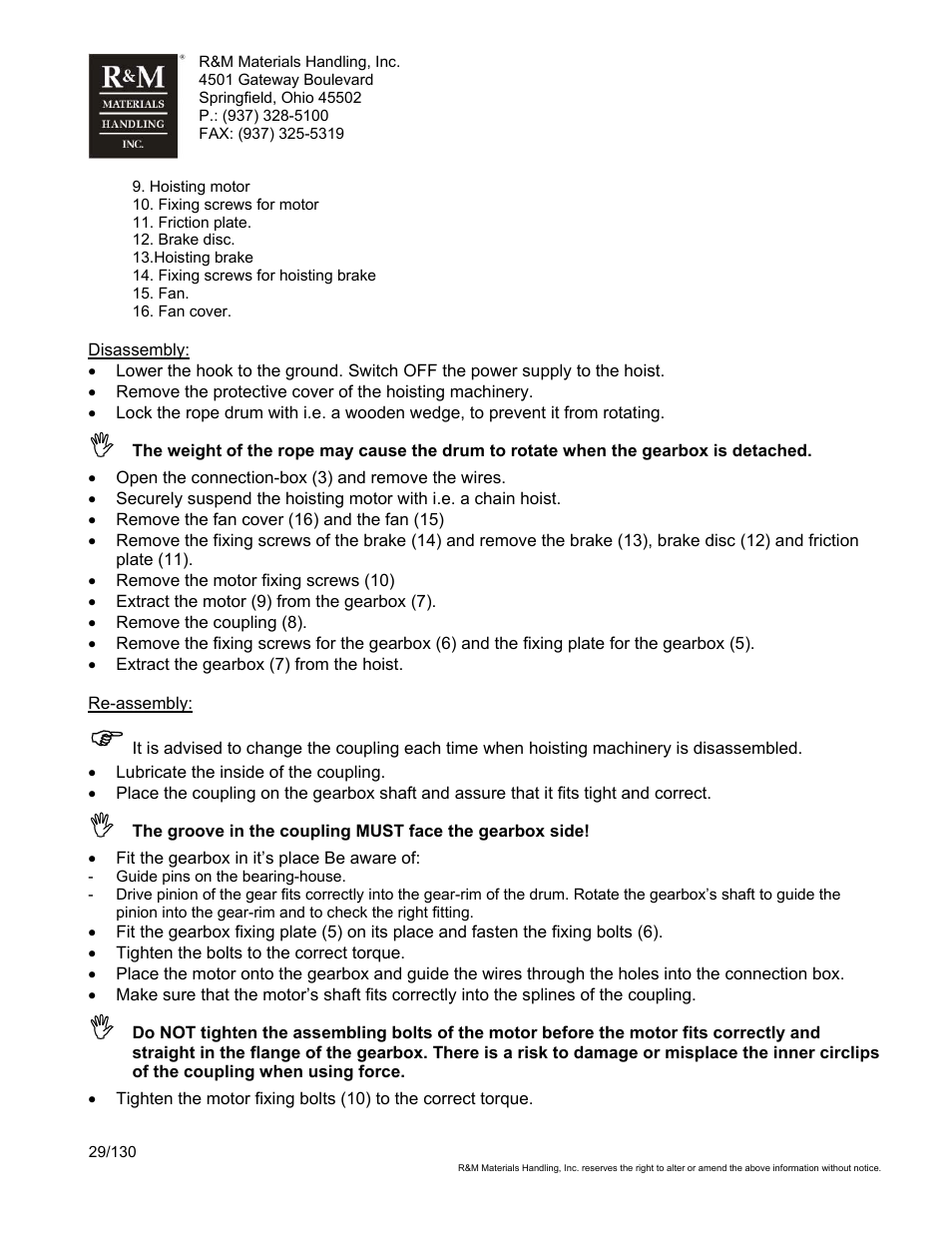 R&M Materials Handling WIRE ROPE HOISTS Service User Manual | Page 29 / 130