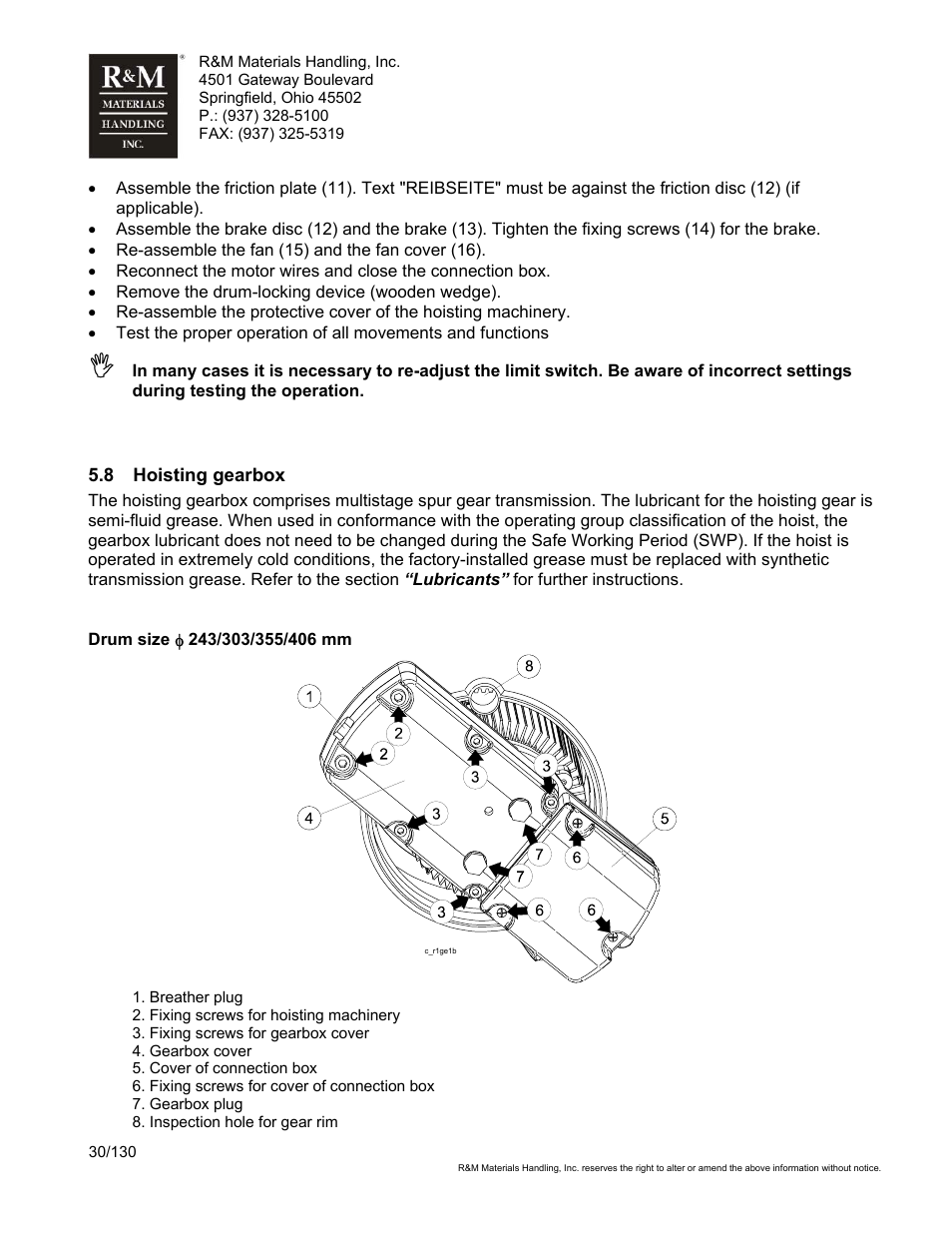 R&M Materials Handling WIRE ROPE HOISTS Service User Manual | Page 30 / 130