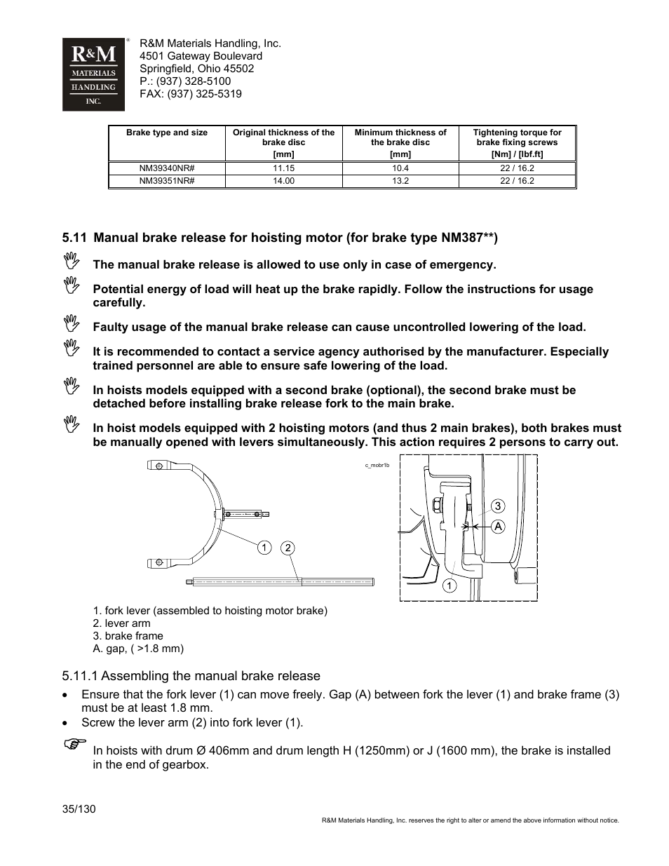 R&M Materials Handling WIRE ROPE HOISTS Service User Manual | Page 35 / 130