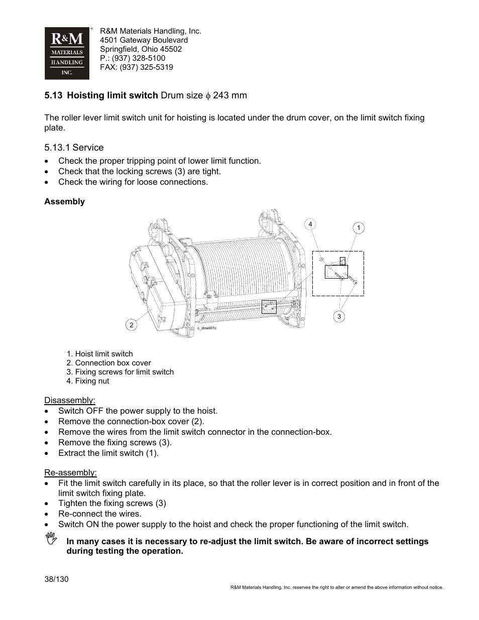 R&M Materials Handling WIRE ROPE HOISTS Service User Manual | Page 38 / 130