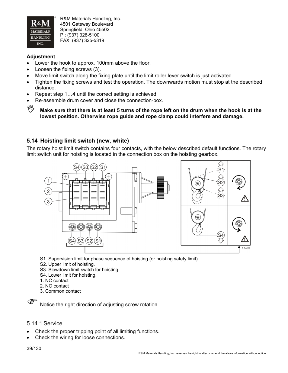 R&M Materials Handling WIRE ROPE HOISTS Service User Manual | Page 39 / 130
