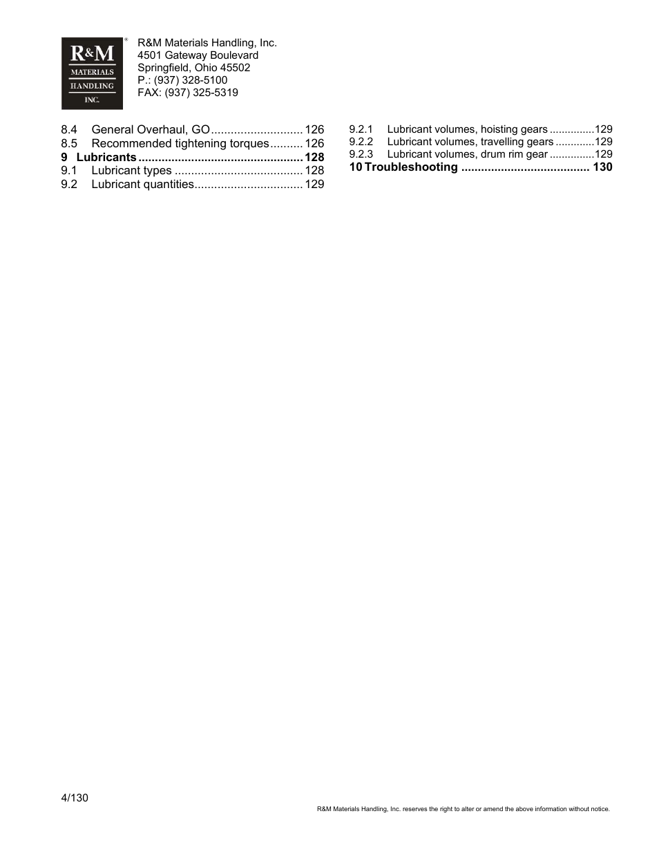 R&M Materials Handling WIRE ROPE HOISTS Service User Manual | Page 4 / 130