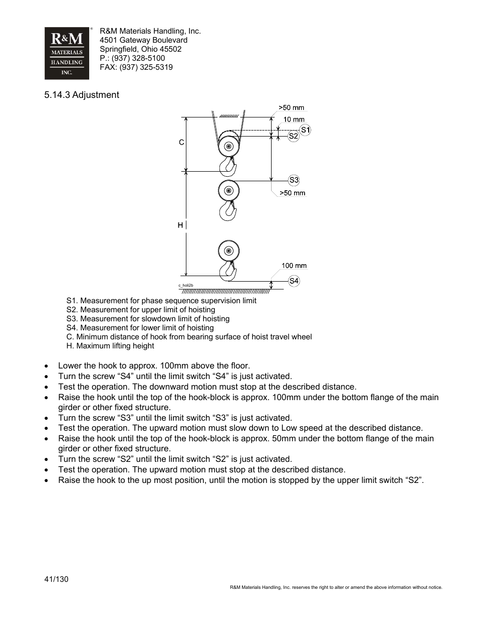 R&M Materials Handling WIRE ROPE HOISTS Service User Manual | Page 41 / 130