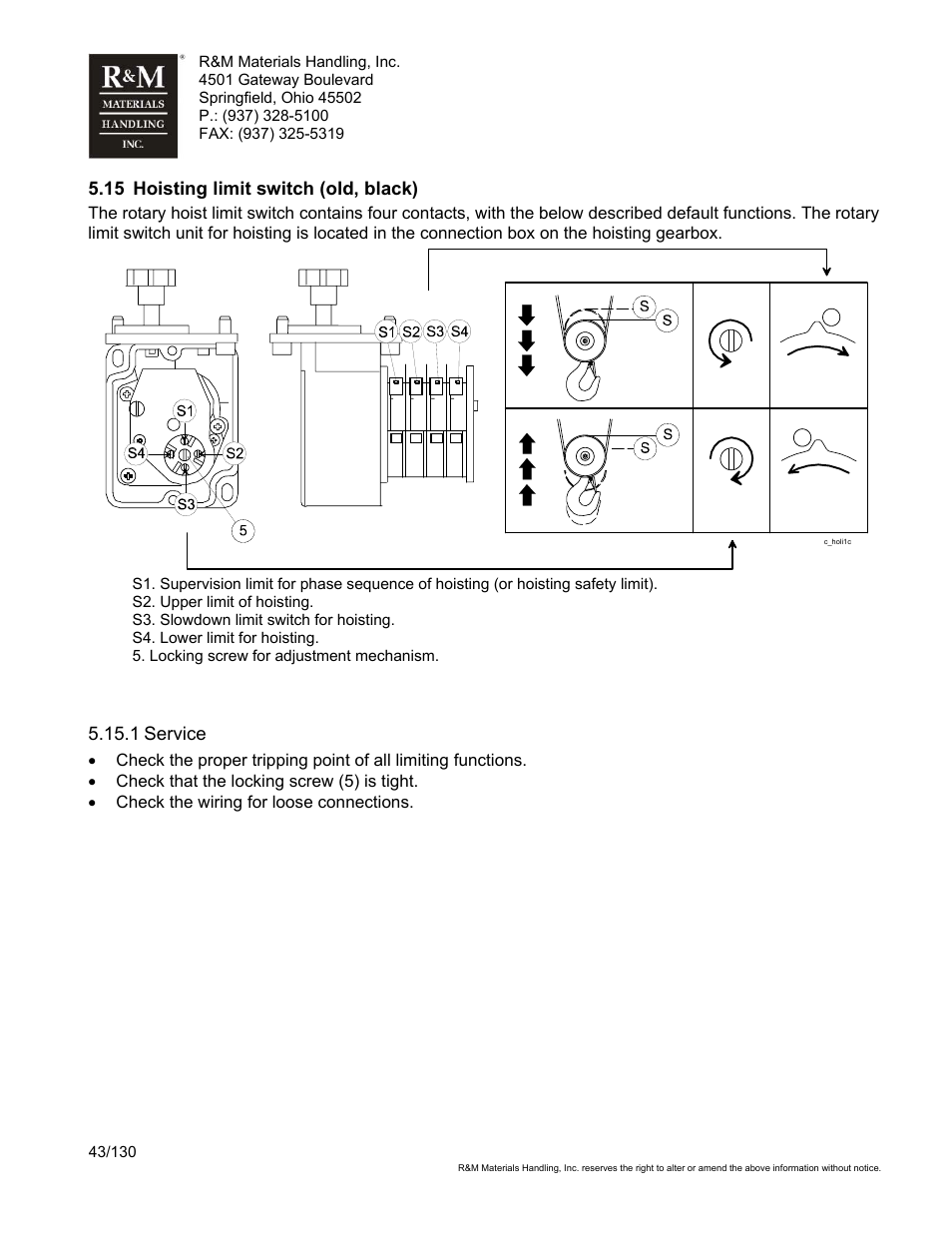 R&M Materials Handling WIRE ROPE HOISTS Service User Manual | Page 43 / 130