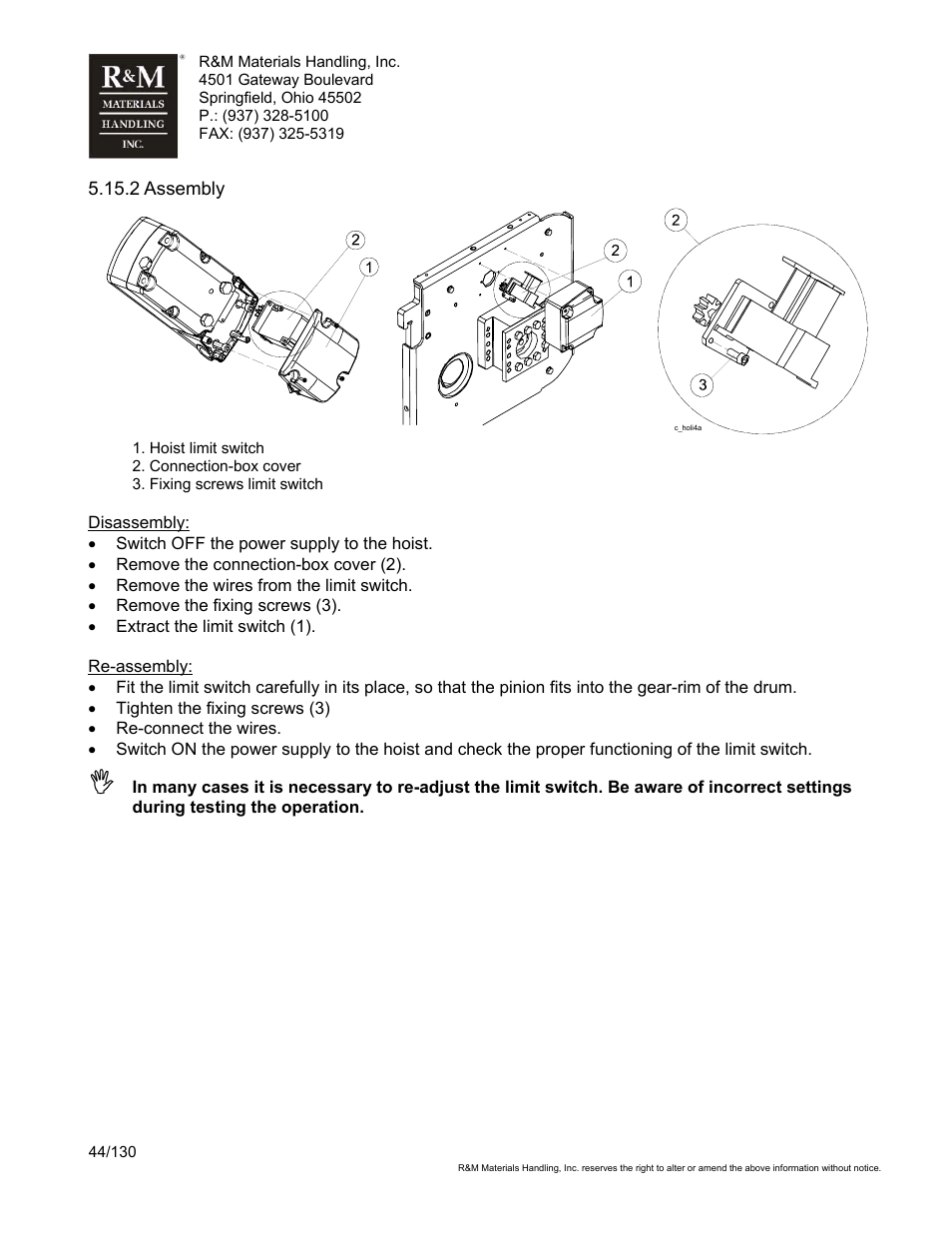 R&M Materials Handling WIRE ROPE HOISTS Service User Manual | Page 44 / 130