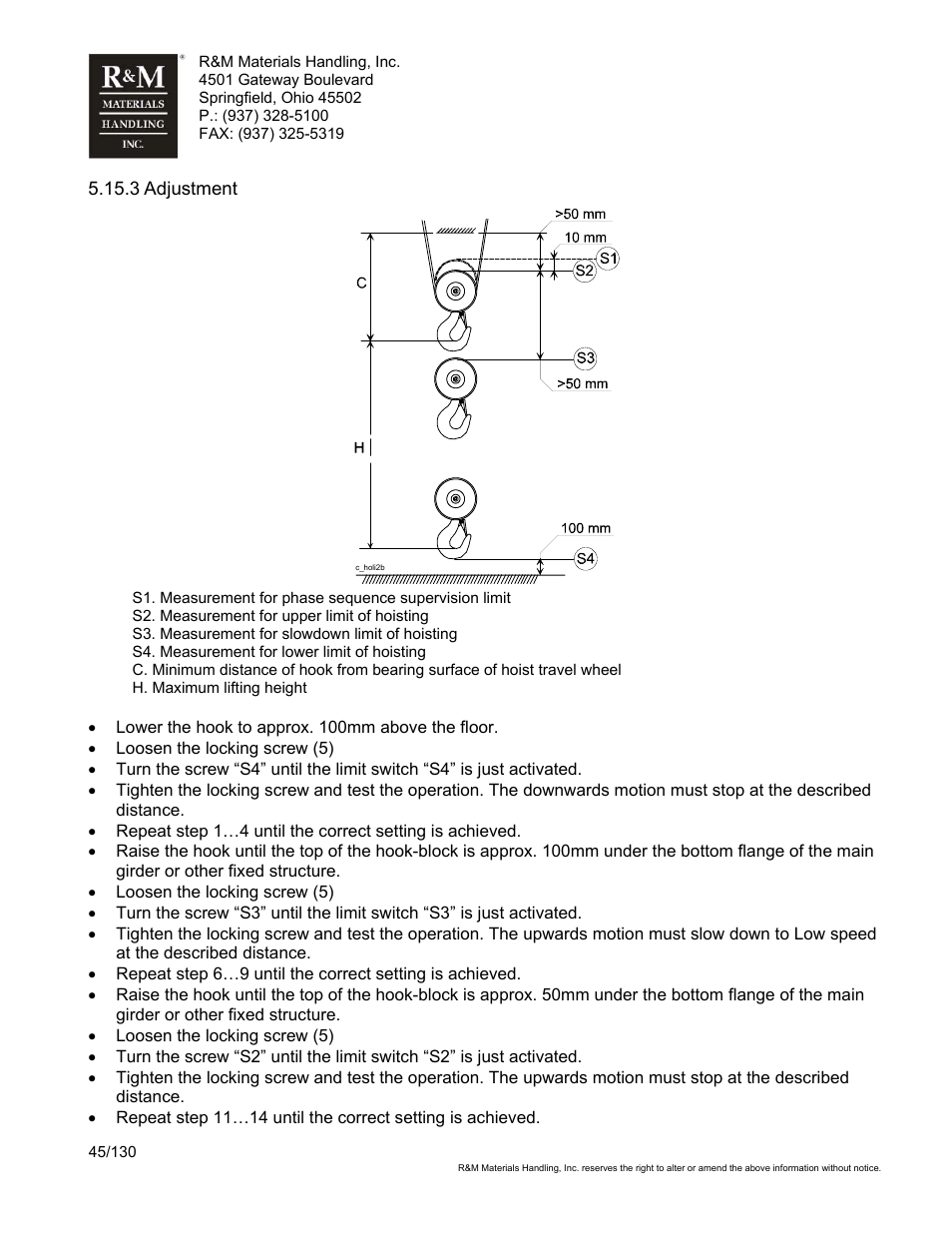 R&M Materials Handling WIRE ROPE HOISTS Service User Manual | Page 45 / 130