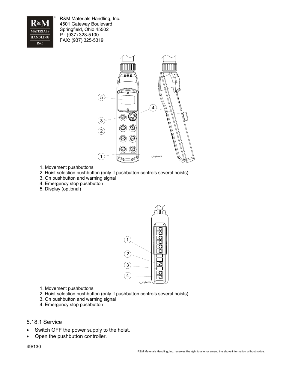 1 service | R&M Materials Handling WIRE ROPE HOISTS Service User Manual | Page 49 / 130