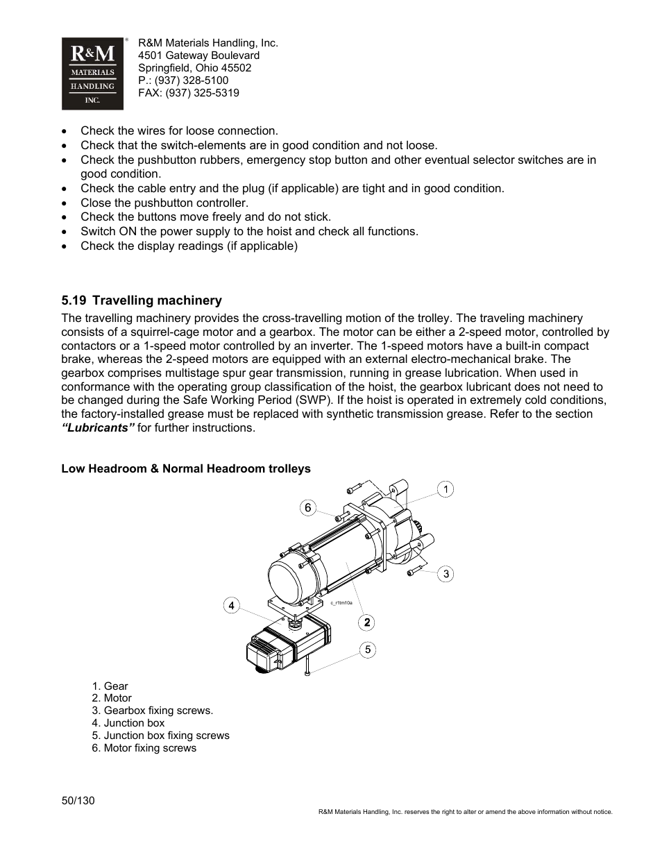 R&M Materials Handling WIRE ROPE HOISTS Service User Manual | Page 50 / 130