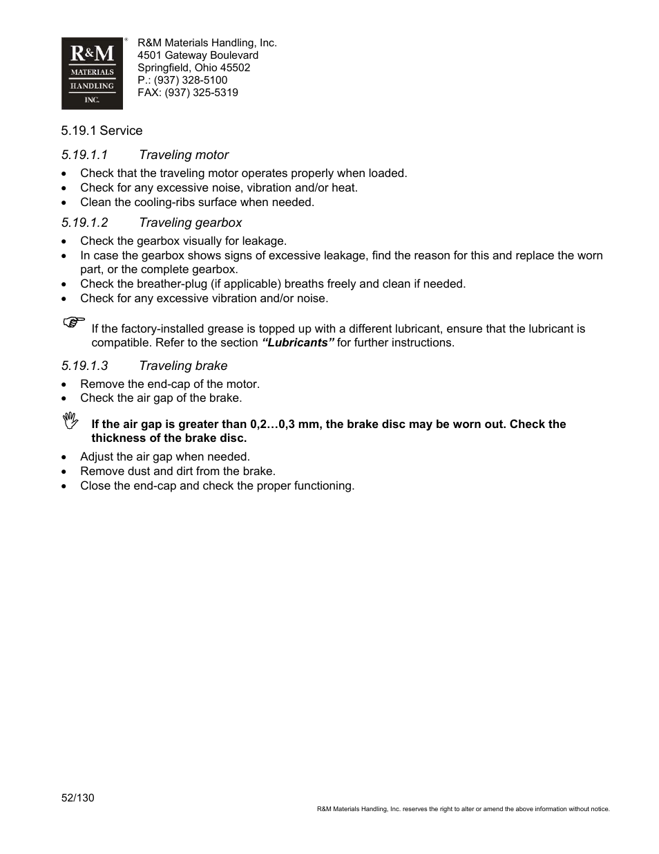 R&M Materials Handling WIRE ROPE HOISTS Service User Manual | Page 52 / 130