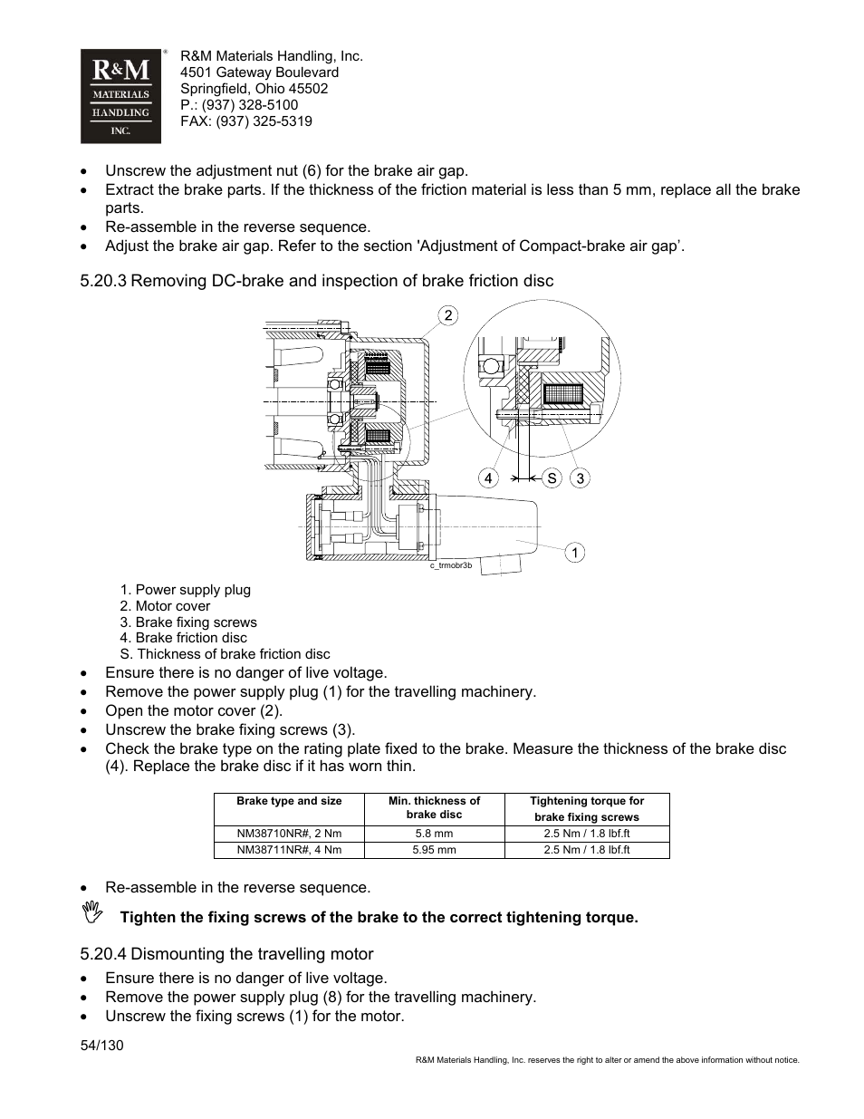 R&M Materials Handling WIRE ROPE HOISTS Service User Manual | Page 54 / 130