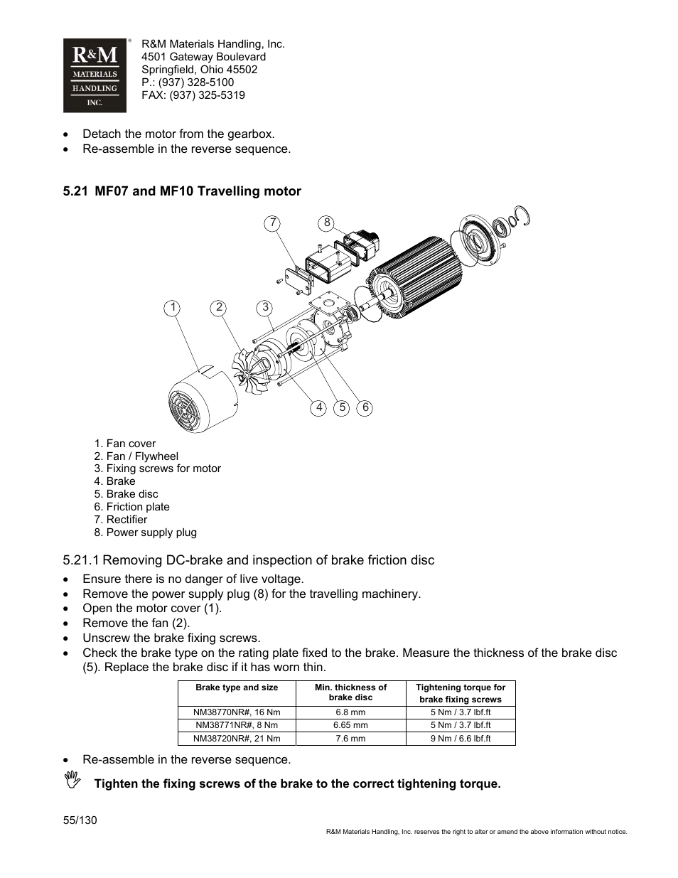 R&M Materials Handling WIRE ROPE HOISTS Service User Manual | Page 55 / 130