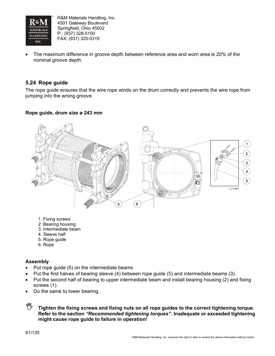 R&M Materials Handling WIRE ROPE HOISTS Service User Manual | Page 61 / 130