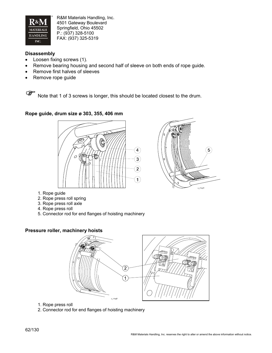 R&M Materials Handling WIRE ROPE HOISTS Service User Manual | Page 62 / 130