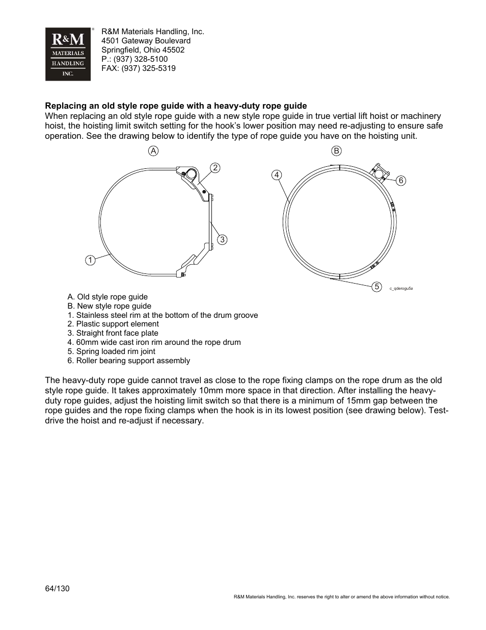 R&M Materials Handling WIRE ROPE HOISTS Service User Manual | Page 64 / 130