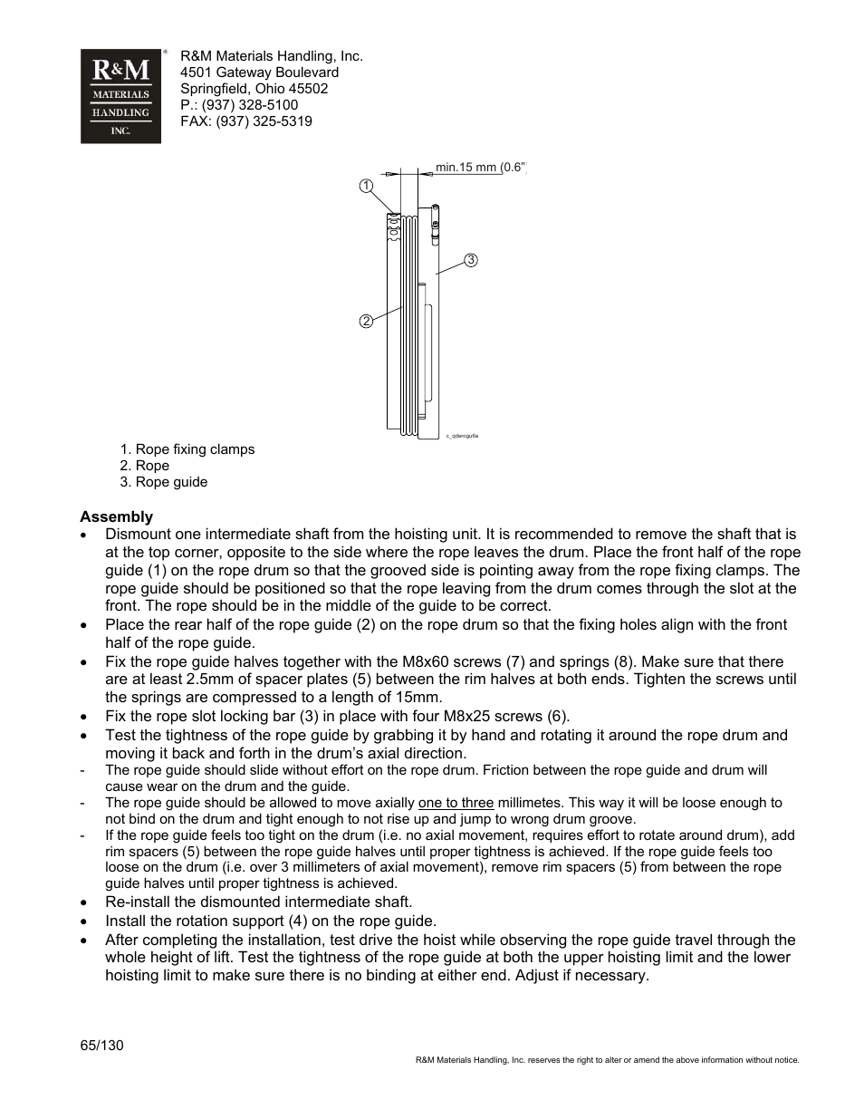 R&M Materials Handling WIRE ROPE HOISTS Service User Manual | Page 65 / 130