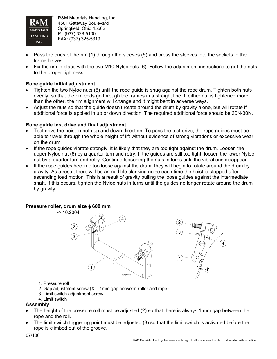 R&M Materials Handling WIRE ROPE HOISTS Service User Manual | Page 67 / 130