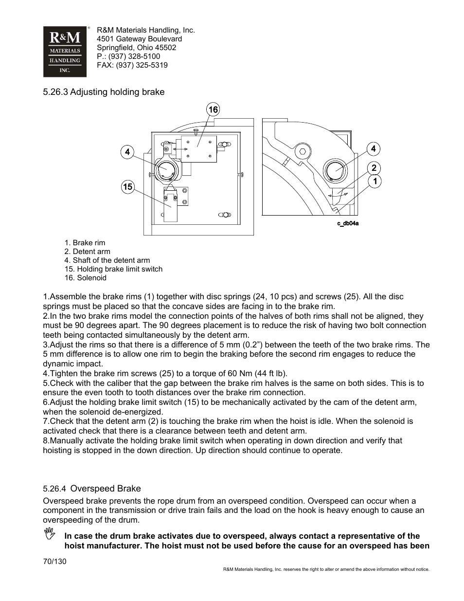 R&M Materials Handling WIRE ROPE HOISTS Service User Manual | Page 70 / 130