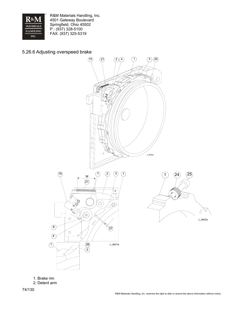 6 adjusting overspeed brake | R&M Materials Handling WIRE ROPE HOISTS Service User Manual | Page 74 / 130