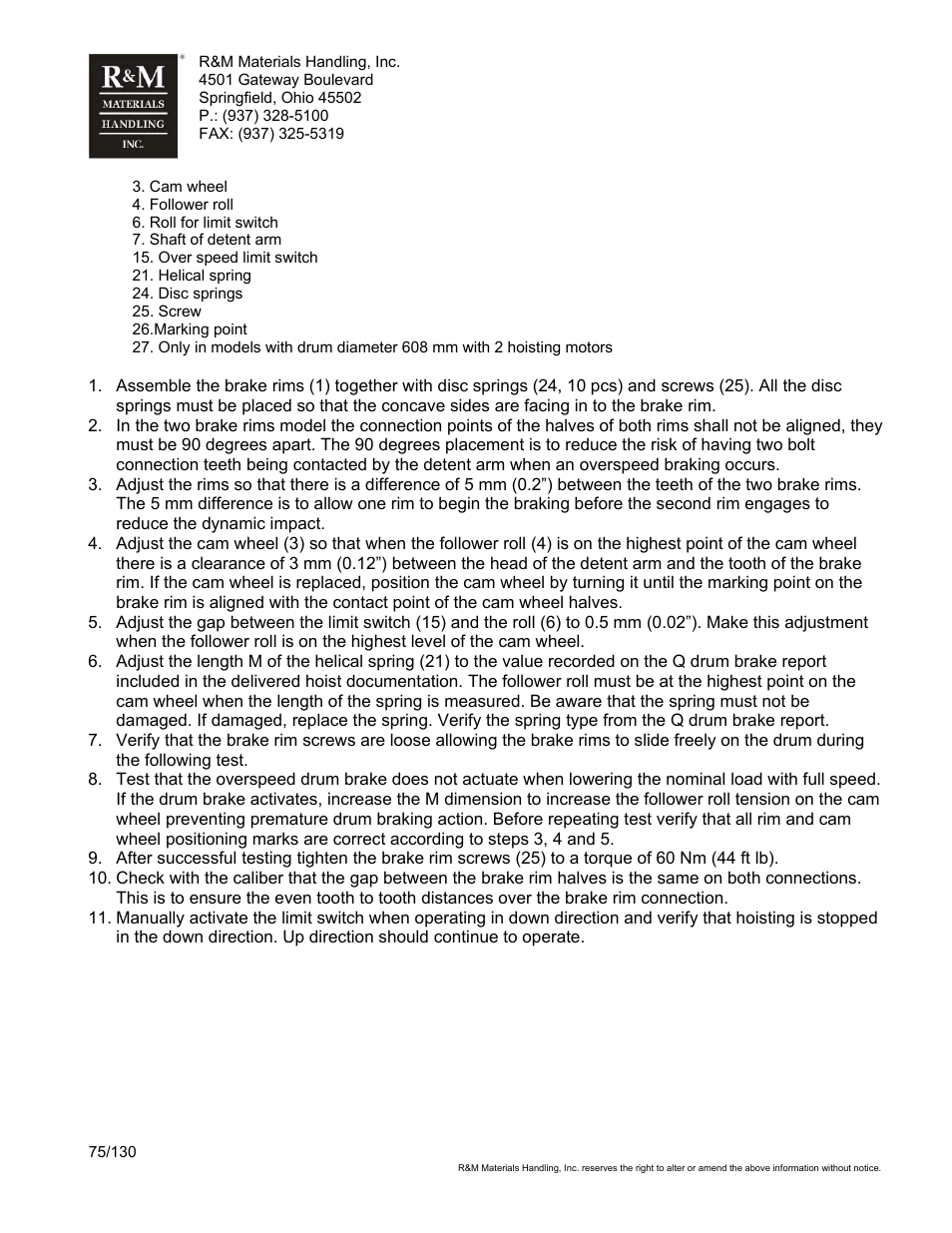 R&M Materials Handling WIRE ROPE HOISTS Service User Manual | Page 75 / 130