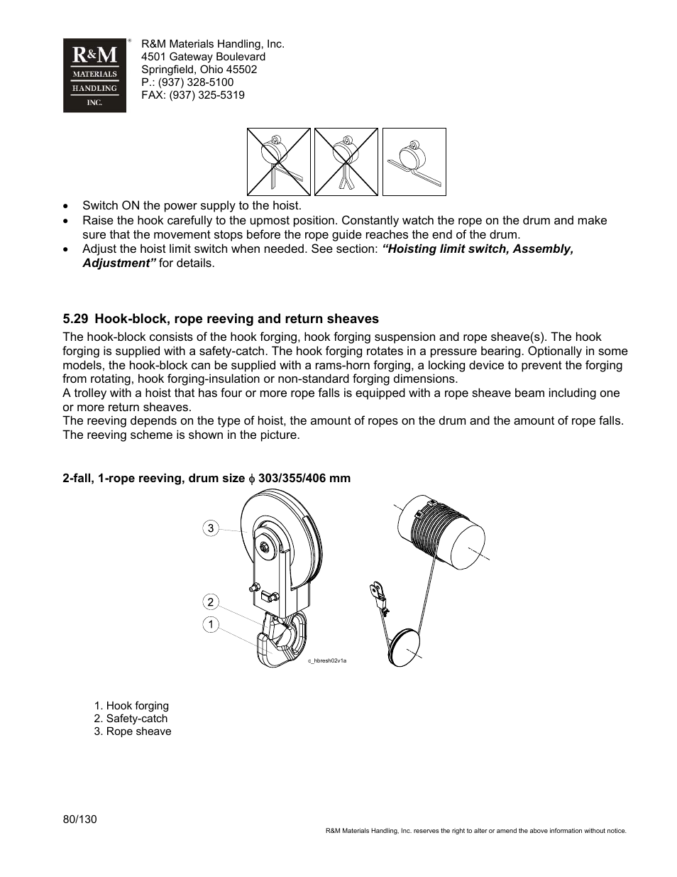 R&M Materials Handling WIRE ROPE HOISTS Service User Manual | Page 80 / 130