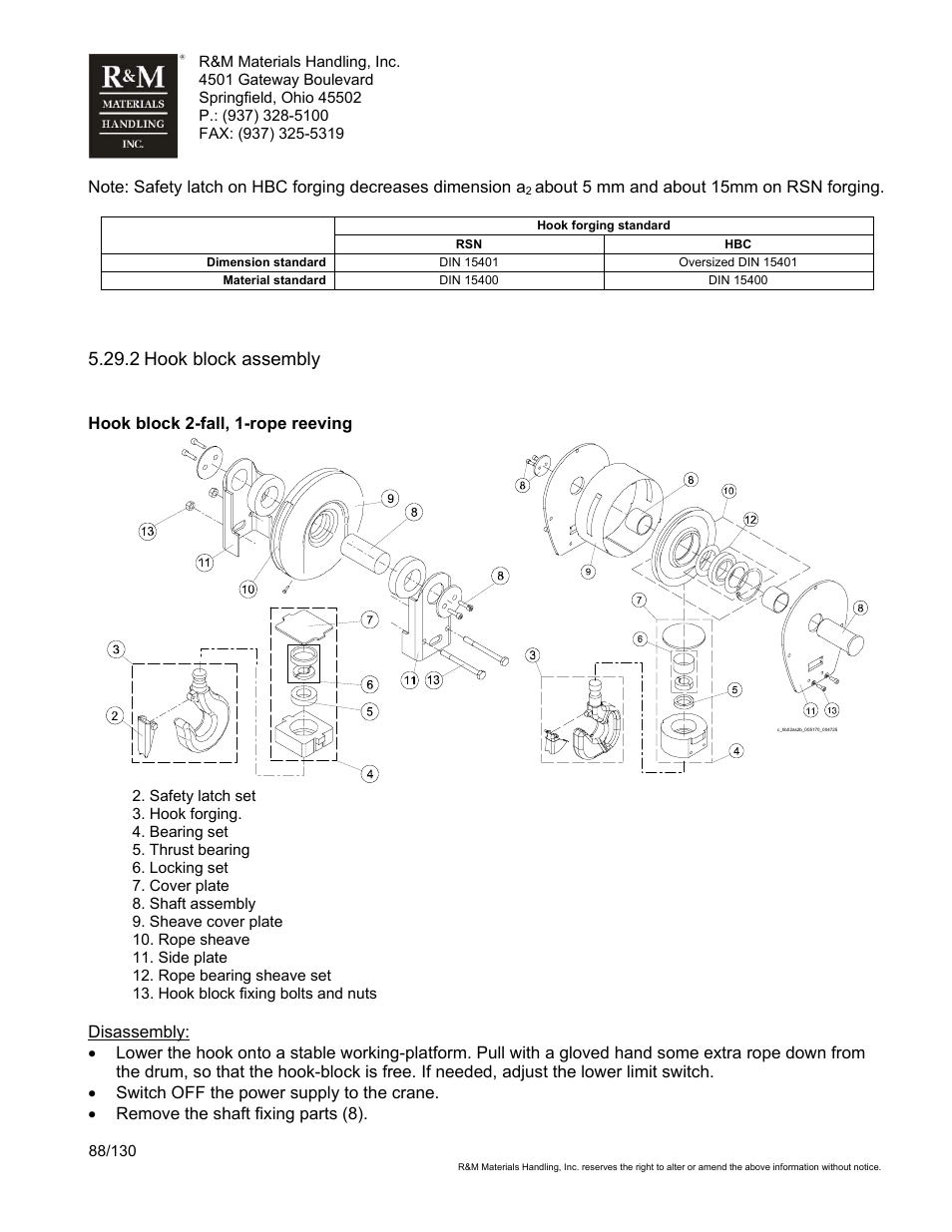 2 hook block assembly | R&M Materials Handling WIRE ROPE HOISTS Service User Manual | Page 88 / 130
