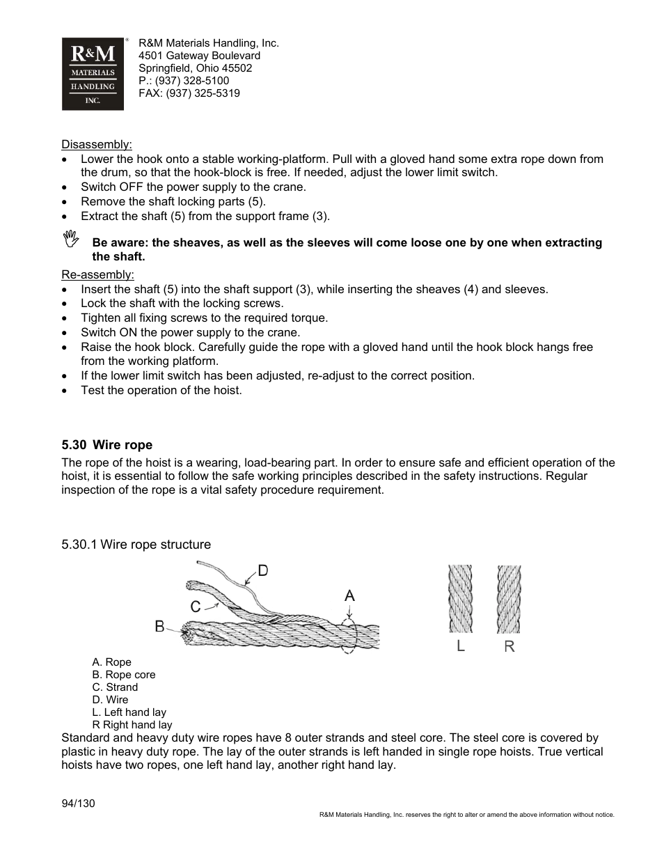 R&M Materials Handling WIRE ROPE HOISTS Service User Manual | Page 94 / 130