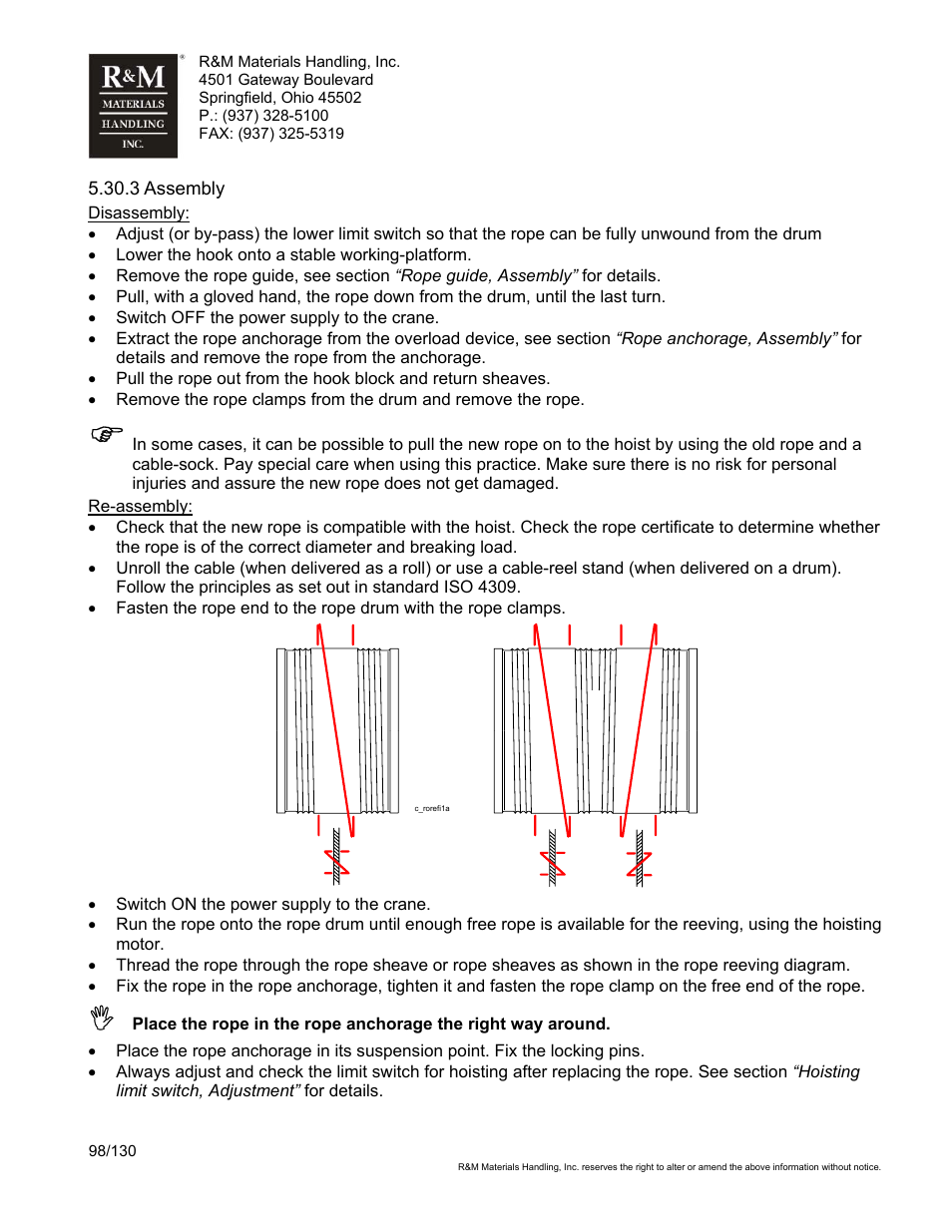 R&M Materials Handling WIRE ROPE HOISTS Service User Manual | Page 98 / 130
