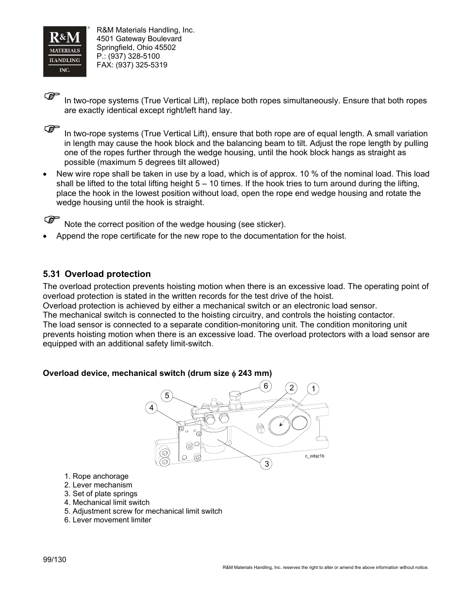 R&M Materials Handling WIRE ROPE HOISTS Service User Manual | Page 99 / 130