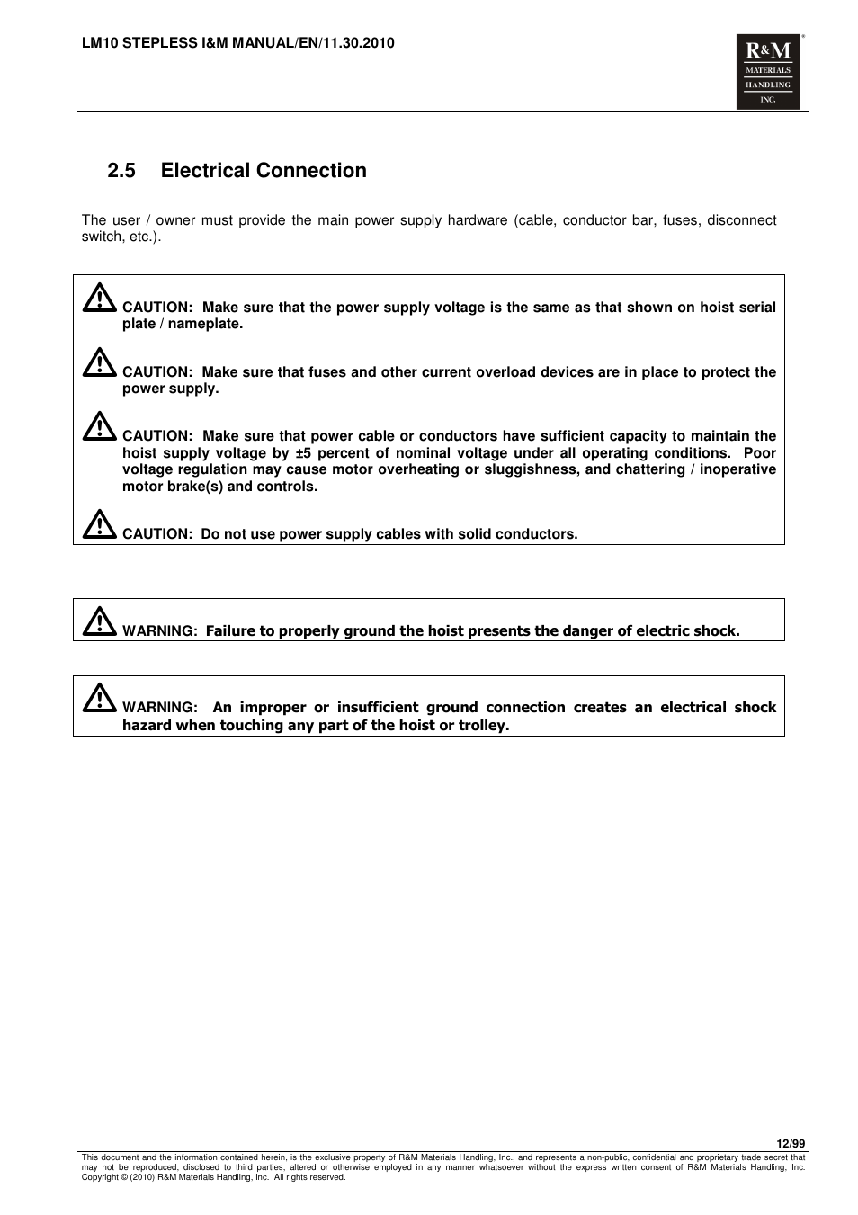 R&M Materials Handling ELECTRIC CHAIN HOISTS LoadMate Chain Hoist LM 10 Stepless User Manual | Page 12 / 99