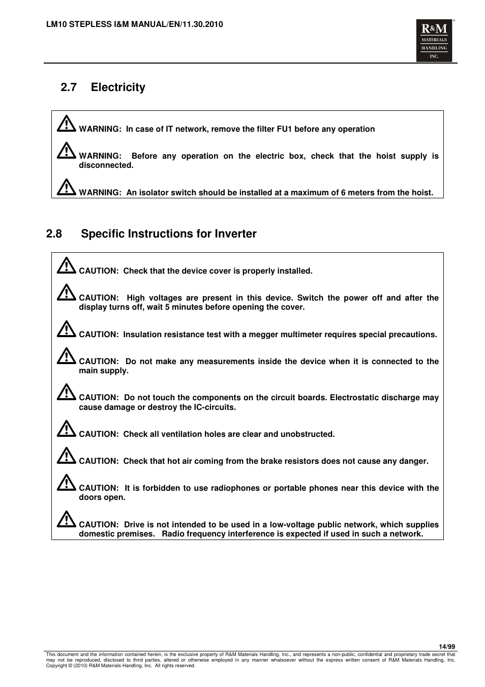 R&M Materials Handling ELECTRIC CHAIN HOISTS LoadMate Chain Hoist LM 10 Stepless User Manual | Page 14 / 99