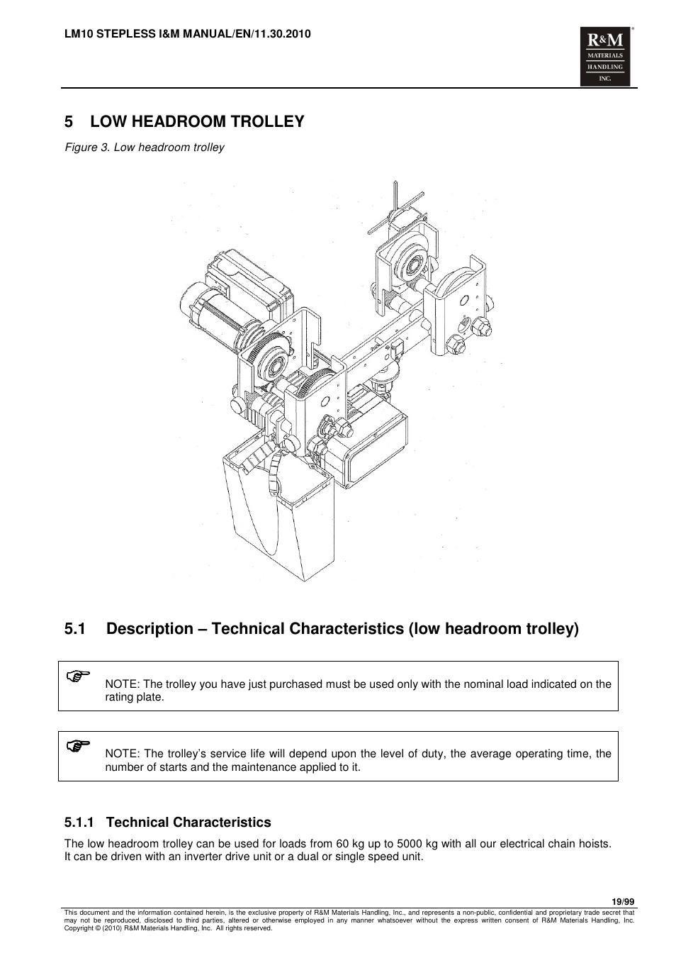 5 low headroom trolley | R&M Materials Handling ELECTRIC CHAIN HOISTS LoadMate Chain Hoist LM 10 Stepless User Manual | Page 19 / 99