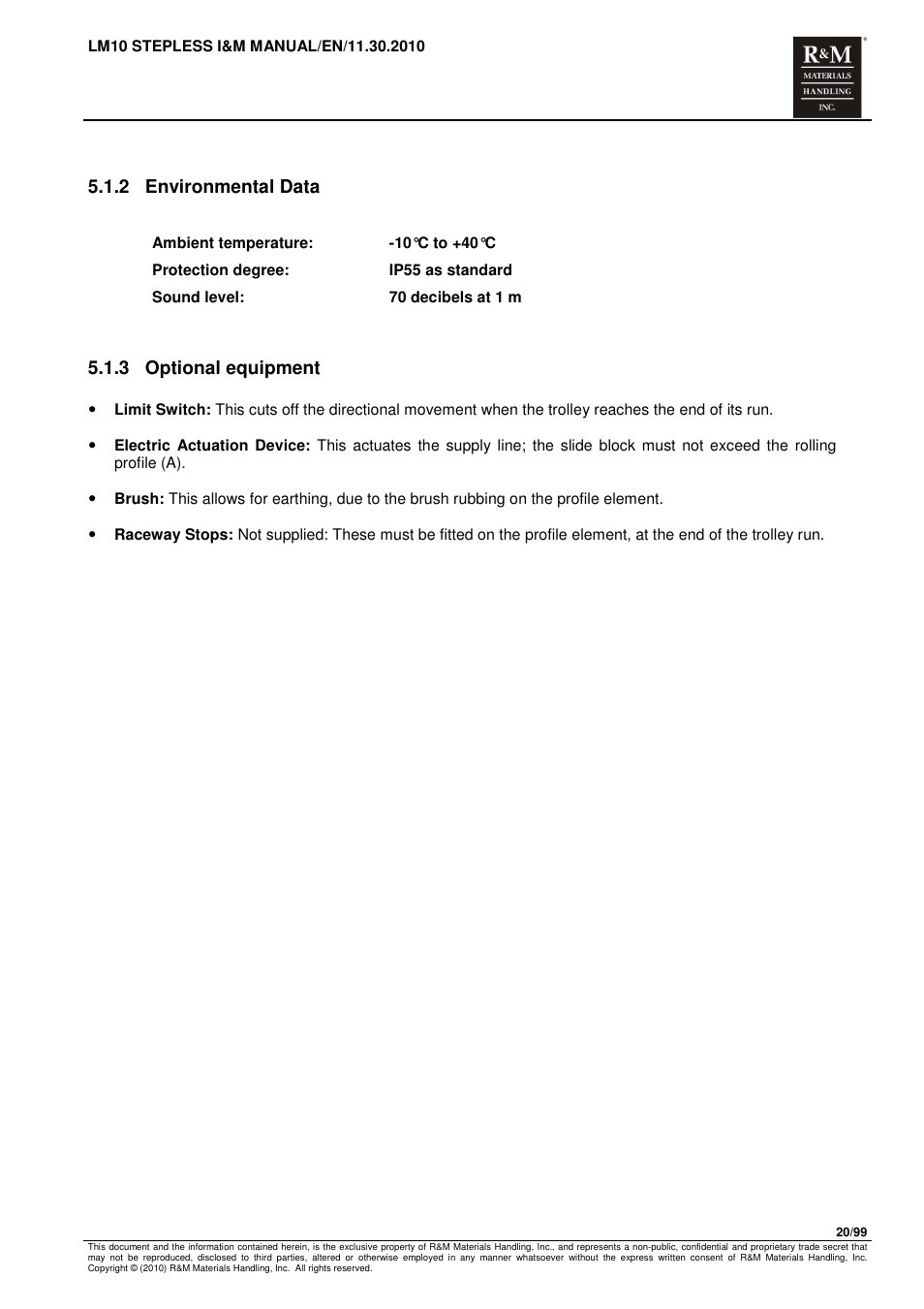 2 environmental data, 3 optional equipment | R&M Materials Handling ELECTRIC CHAIN HOISTS LoadMate Chain Hoist LM 10 Stepless User Manual | Page 20 / 99