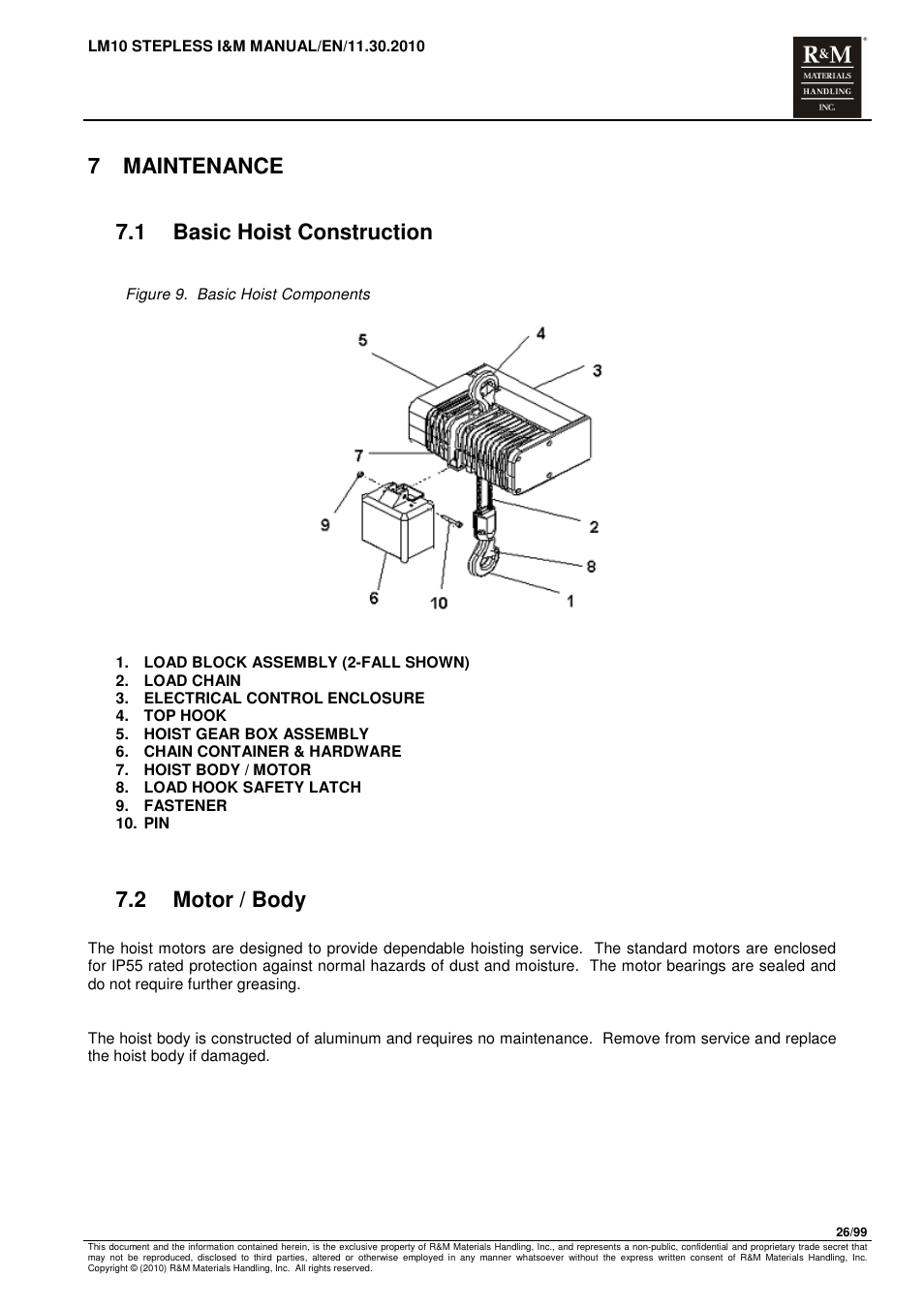 7 maintenance, 1 basic hoist construction, 2 motor / body | R&M Materials Handling ELECTRIC CHAIN HOISTS LoadMate Chain Hoist LM 10 Stepless User Manual | Page 26 / 99
