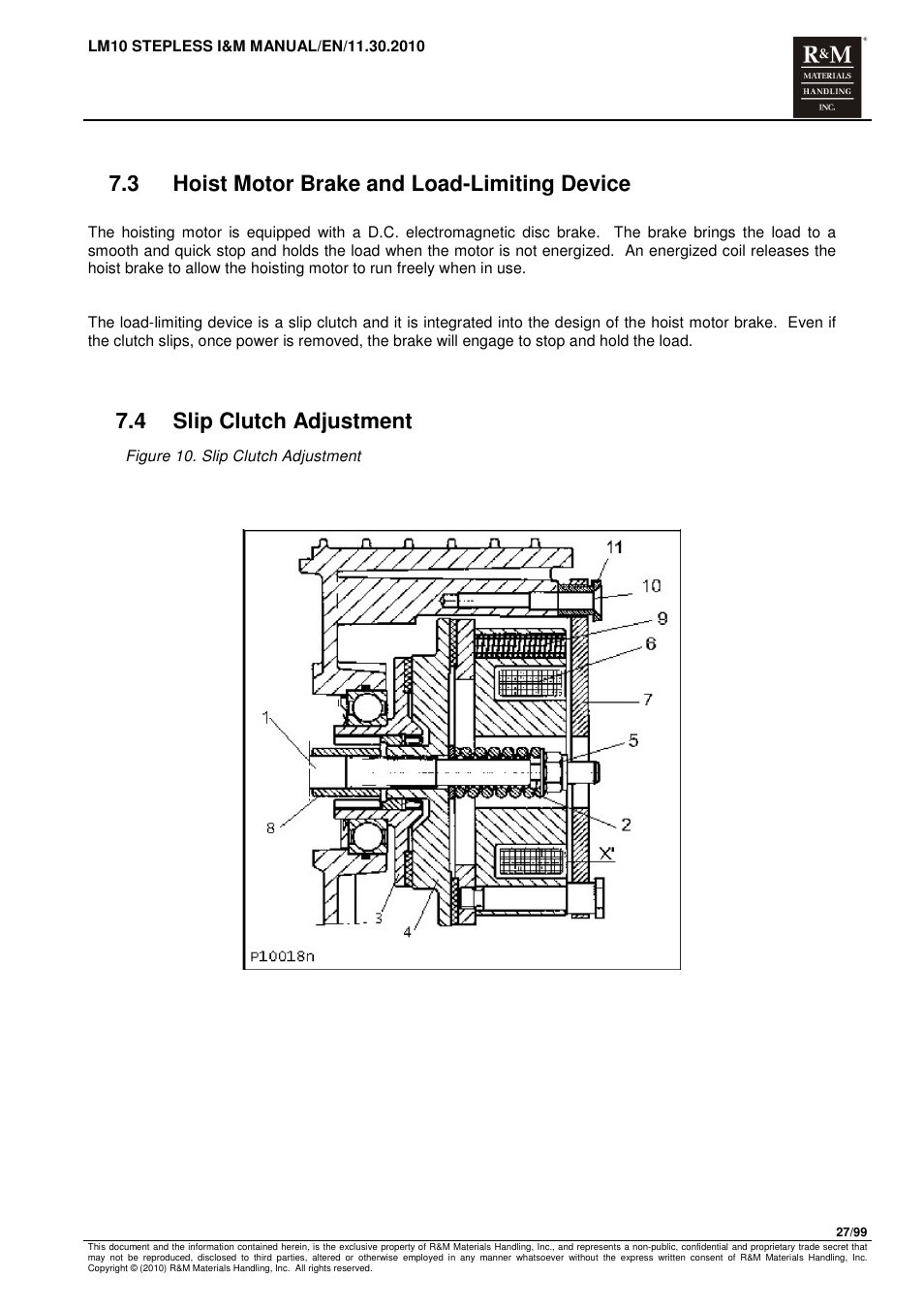 3 hoist motor brake and load-limiting device, 4 slip clutch adjustment | R&M Materials Handling ELECTRIC CHAIN HOISTS LoadMate Chain Hoist LM 10 Stepless User Manual | Page 27 / 99