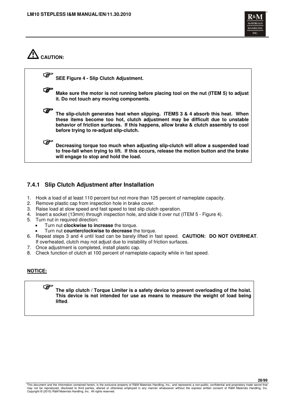 R&M Materials Handling ELECTRIC CHAIN HOISTS LoadMate Chain Hoist LM 10 Stepless User Manual | Page 28 / 99