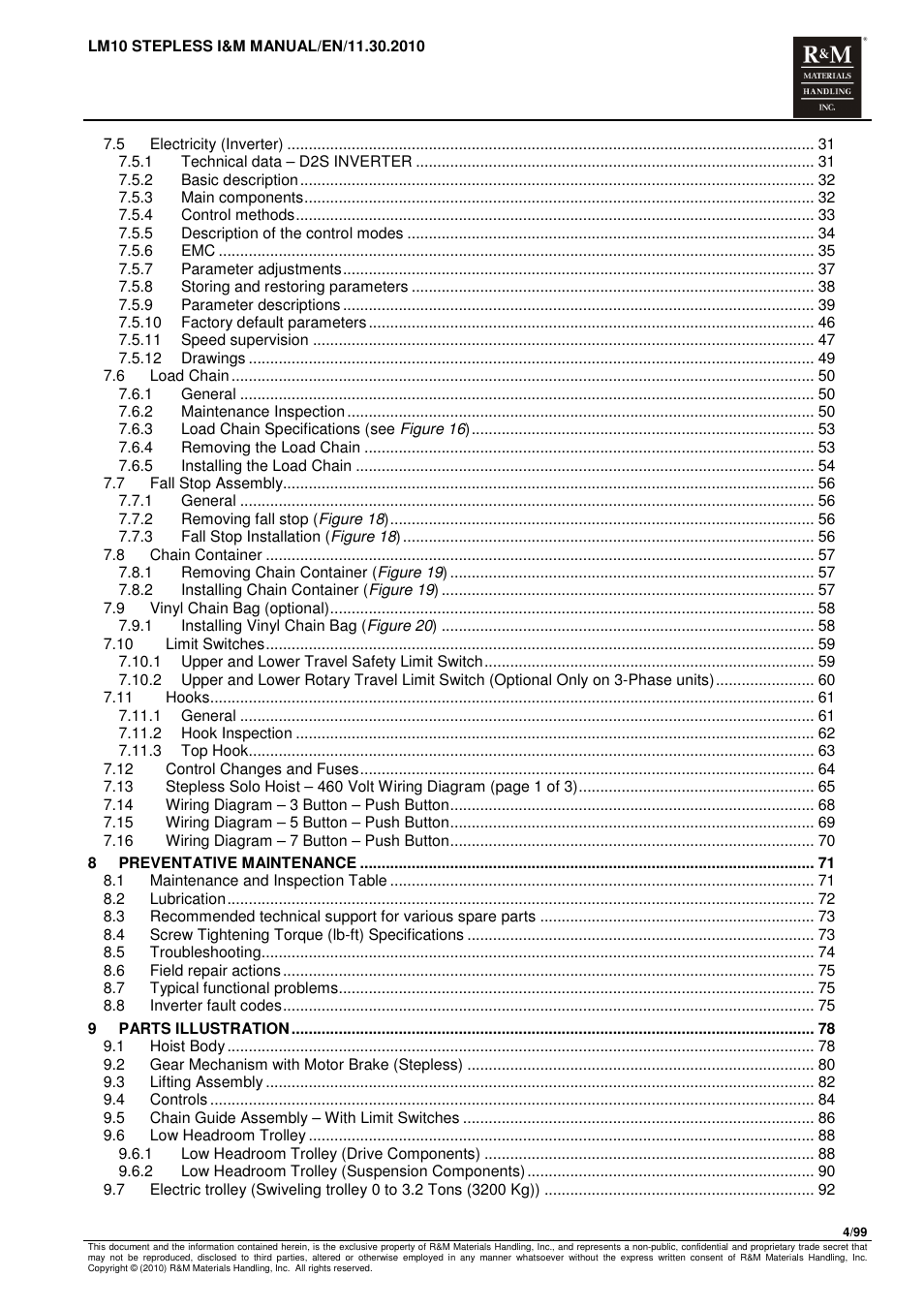 R&M Materials Handling ELECTRIC CHAIN HOISTS LoadMate Chain Hoist LM 10 Stepless User Manual | Page 4 / 99