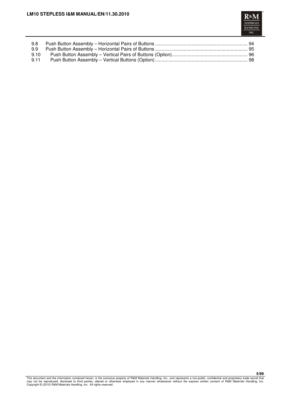 R&M Materials Handling ELECTRIC CHAIN HOISTS LoadMate Chain Hoist LM 10 Stepless User Manual | Page 5 / 99