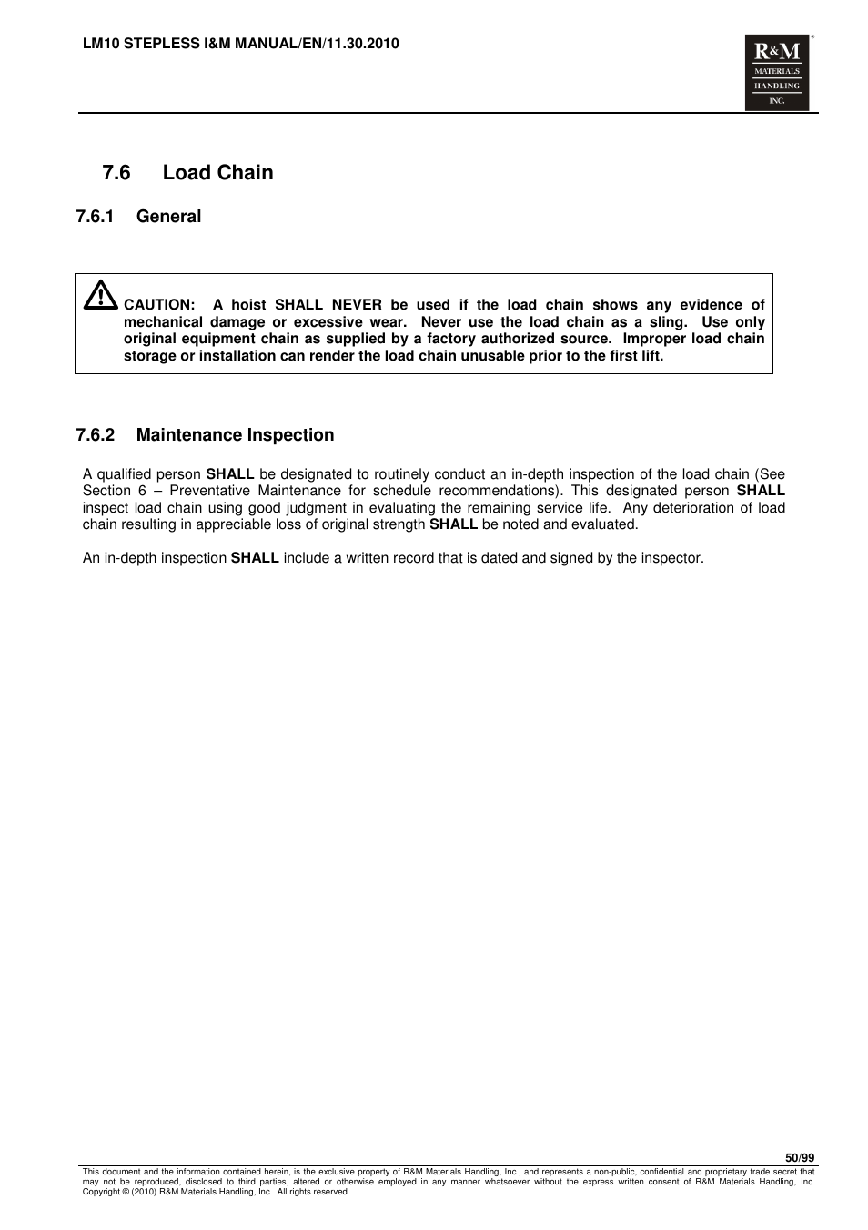 6 load chain | R&M Materials Handling ELECTRIC CHAIN HOISTS LoadMate Chain Hoist LM 10 Stepless User Manual | Page 50 / 99